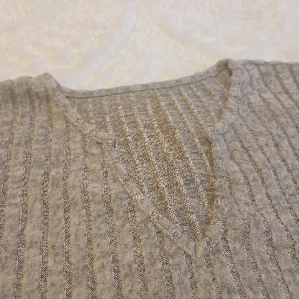Gray Coastal V-Neck Ribbed Sweater Blouse for Women XL